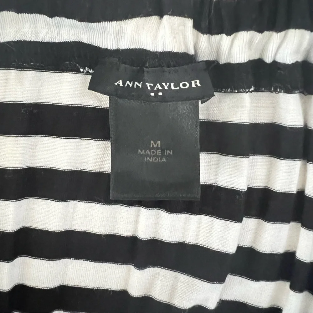 Ann Taylor Black White Striped Maxi Dress Racerback Medium Chic Vacation Resort - Picture 7 of 10